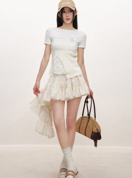 Lace Panel Slim Camisole Top - Light Yellow