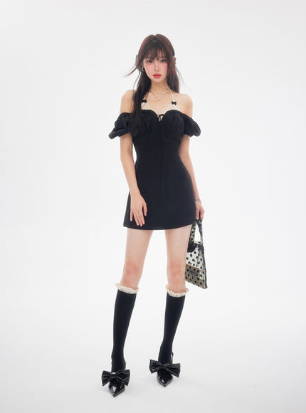 Off-Shoulder Puff Mini Dress