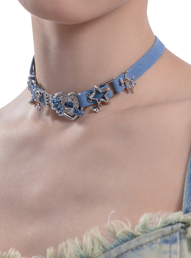 Frayed Star Denim Choker