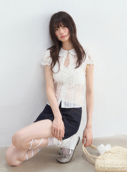 Ruffle Collar Embroidered Blouse