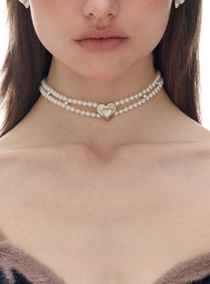 Lueur Heart Double Pearl Choker
