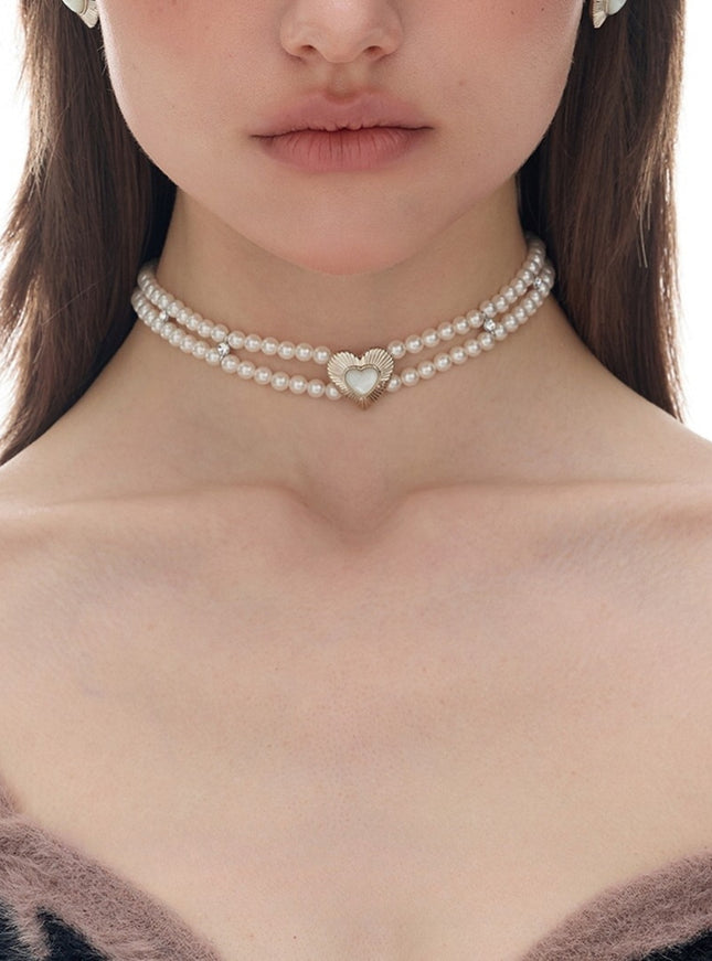 Lueur Heart Double Pearl Choker
