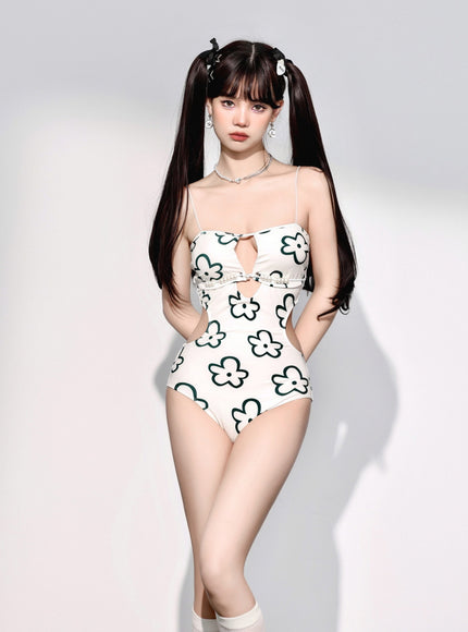 Floral Cut-Out Strap One-Piece Swimsuit