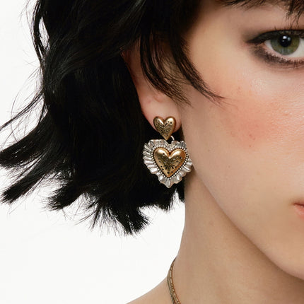 Vintage Ruffle Heart Earrings