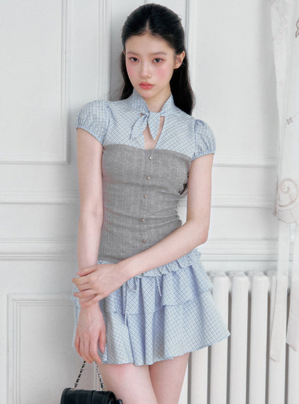 Checked Layered Corset Top & Ruffle Skirt Set