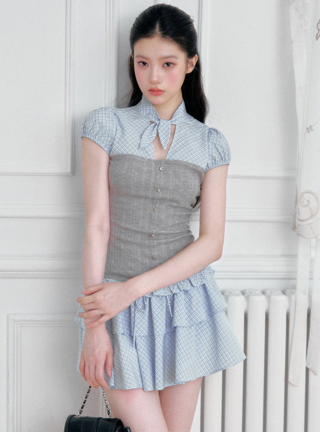 Checked Layered Corset Top & Ruffle Skirt Set
