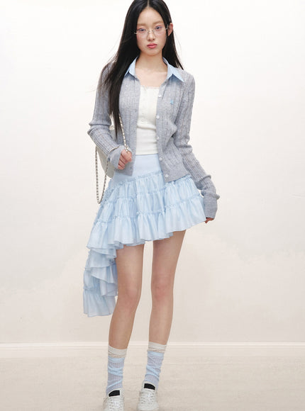 Cascading Ruffle Mini Skirt - Blue