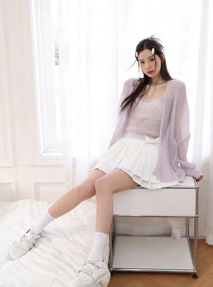 Soft Lilac Sheer Knit Cardigan Set