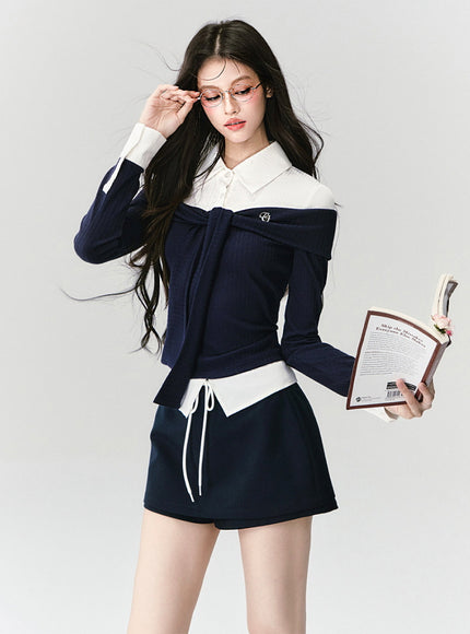 Layered Collar Off-Shoulder Set