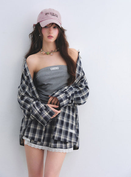 Check Layered Mini Dress Set