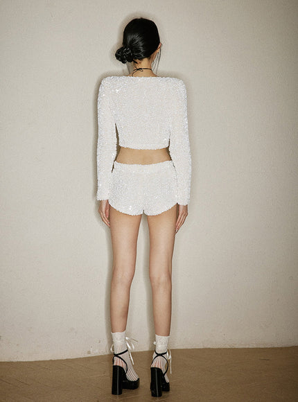 Sequin Textured Crop Top and Mini Skirt Set