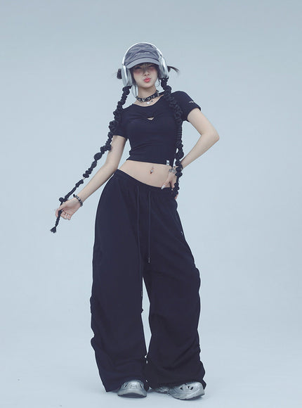 Heart Cut-Out Wide Pants