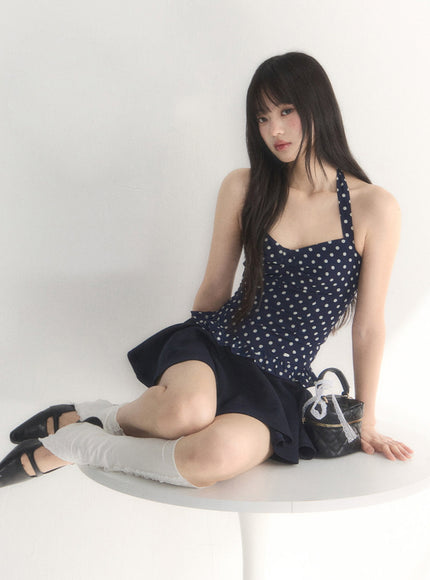 Polka Dot Ruffle Hem Cami Top