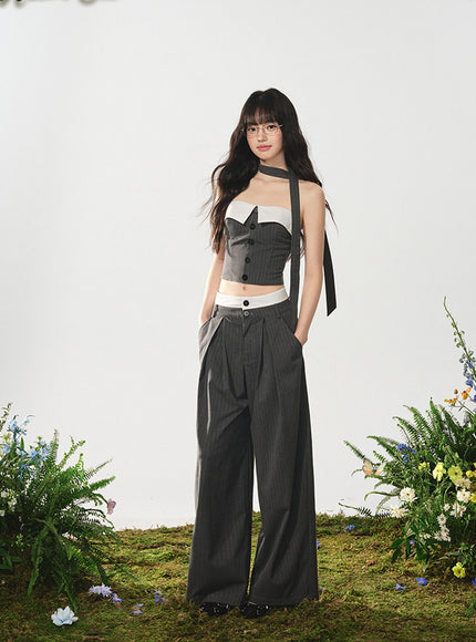 Panel Bustier and Wide-Leg Pants Set