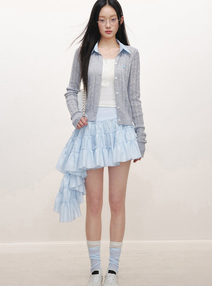 Cascading Ruffle Mini Skirt - Blue