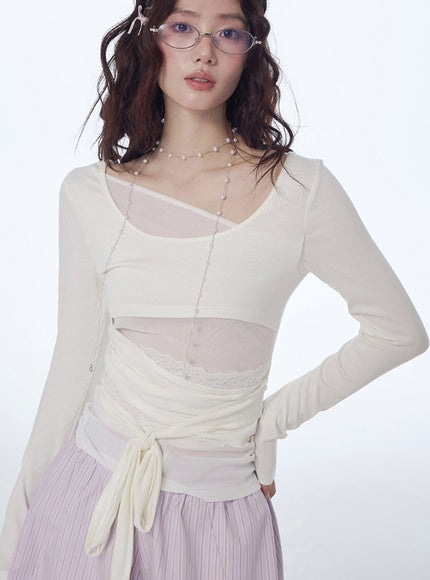 Sheer Layered Wrap Detail Top