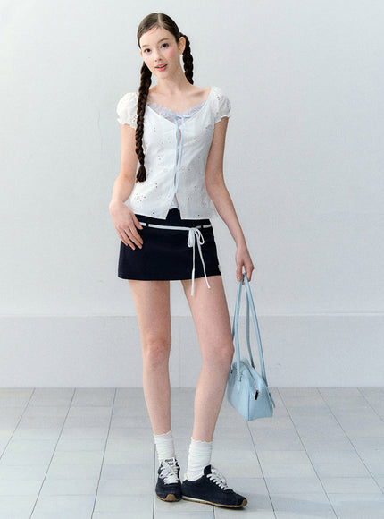 Contrast Tie Mini Skirt