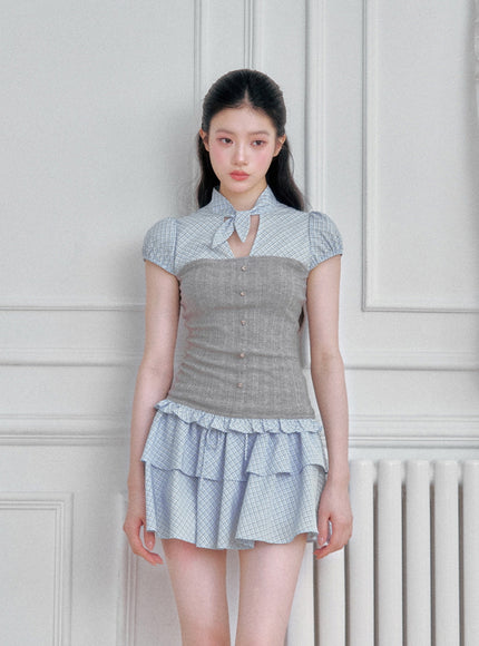 Checked Layered Corset Top & Ruffle Skirt Set