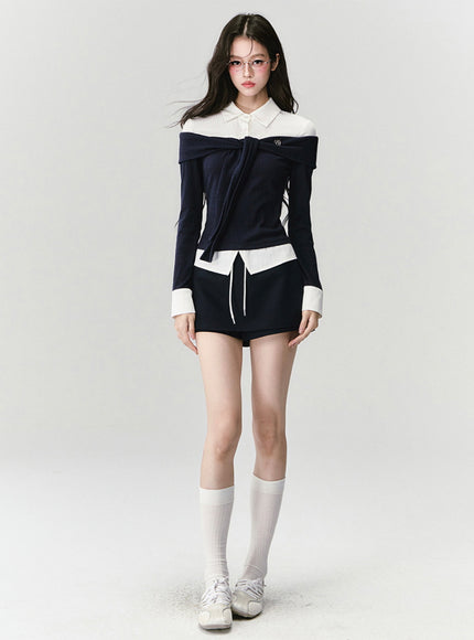 Layered Collar Off-Shoulder Set