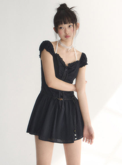 Off-Shoulder Ruched Cotton Mini Dress