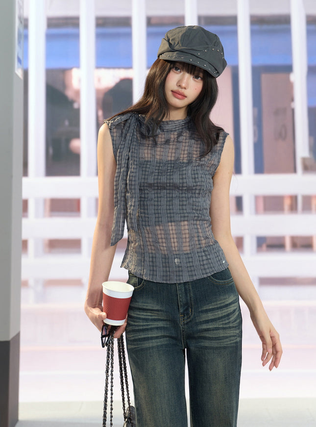 Textured Sheer Sleeveless Top
