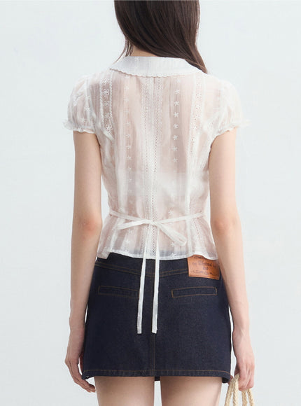 Ruffle Collar Embroidered Blouse