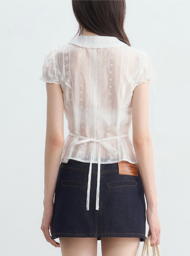 Ruffle Collar Embroidered Blouse