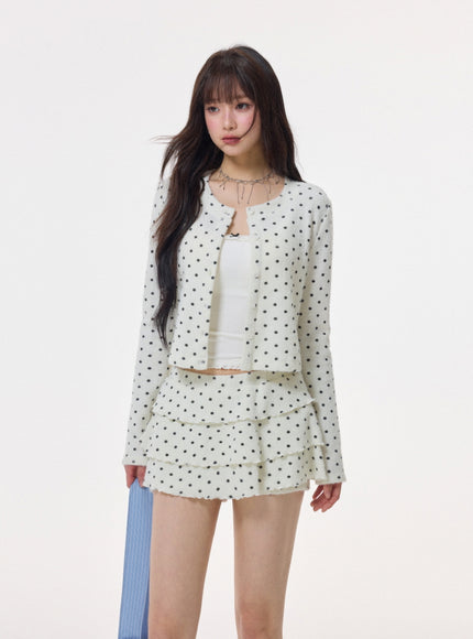 Polka Dot Layered Cardigan Skirt Set