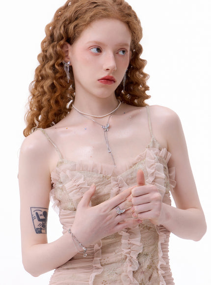 Butterfly Pearl Lariat Necklace