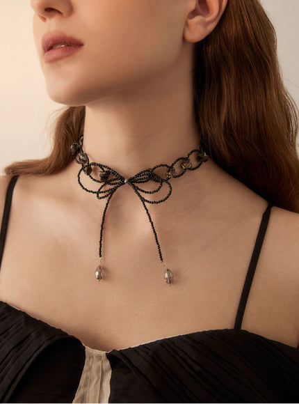 Looped Bead Bow Tie Choker