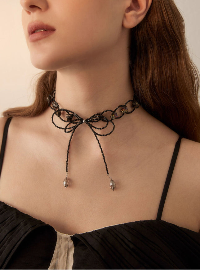Looped Bead Bow Tie Choker