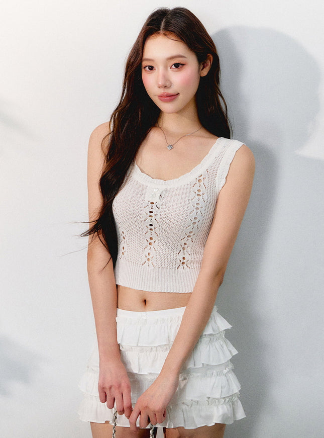 Sheer Knit Cardigan and Sleeveless Inner Top Set