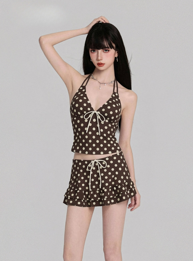 Polka Dot Halter Swimwear Set