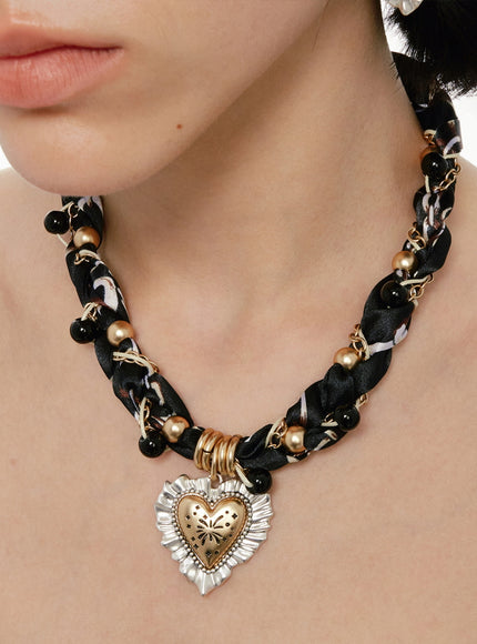Vintage Ruffle Heart Statement Necklace
