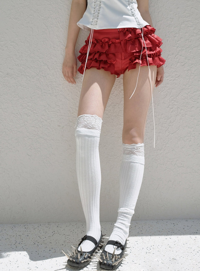Ruffle Bloom Shorts - Red