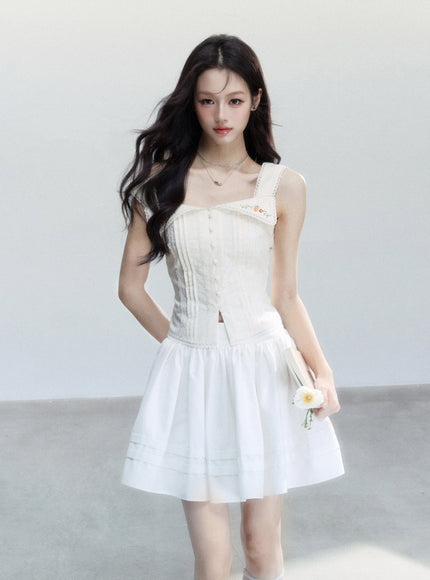 Embroidered Collar Button-Up Corset Top