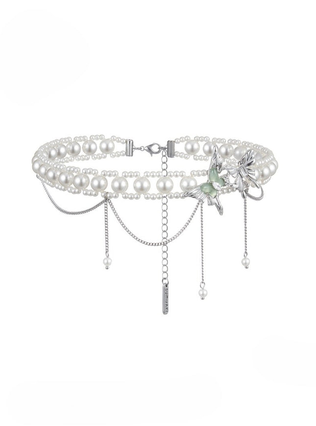 Emerald Butterfly Pearl Choker