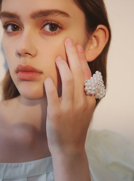 Pearly Heart Cluster Statement Ring