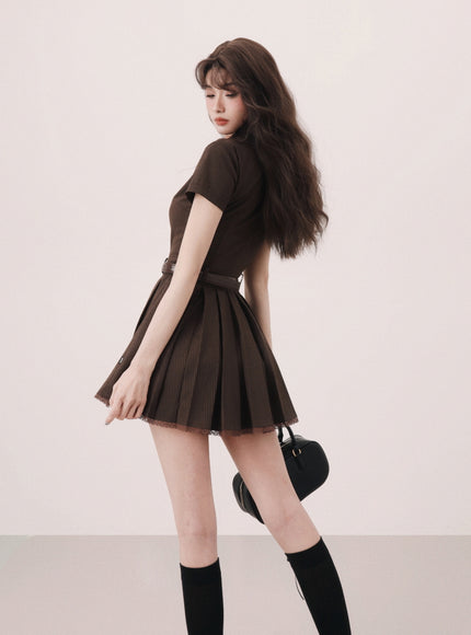 Collared Pleated Mini Dress