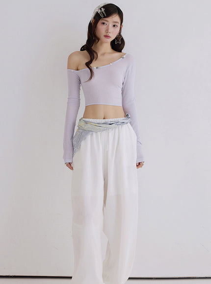 Stud Off-Shoulder Crop Top