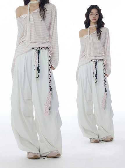 Draped Wide-Leg Relaxed Pants