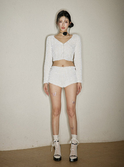 Sequin Textured Crop Top and Mini Skirt Set