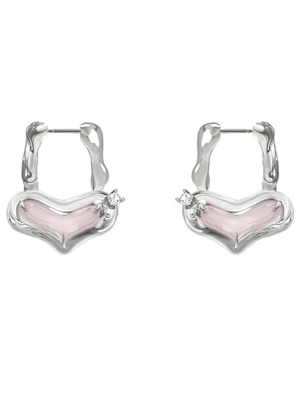 Pink Melted Heart Hoop Earrings