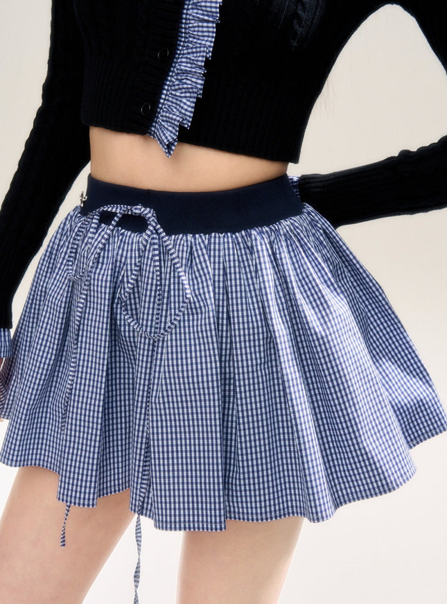 Checkered Flare Mini Skirt