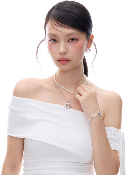 Crystal  Bow Charm Quartz Bracelet