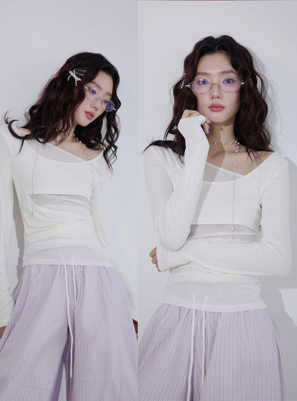 Sheer Layered Wrap Detail Top