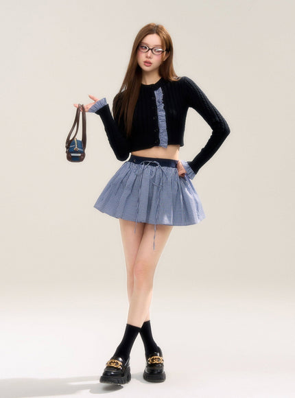 Checkered Flare Mini Skirt