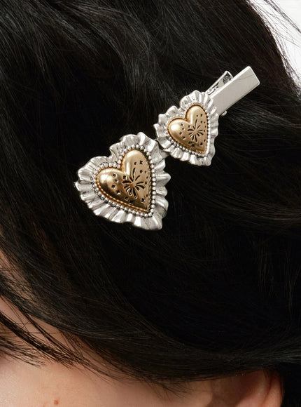 Vintage Ruffle Heart Hair Clip