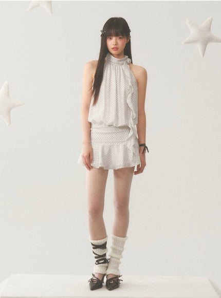 Polka Dot Ruffle Halter Dress