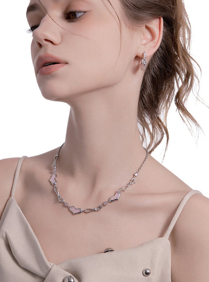 Pink Melted Heart Ribbon Necklace